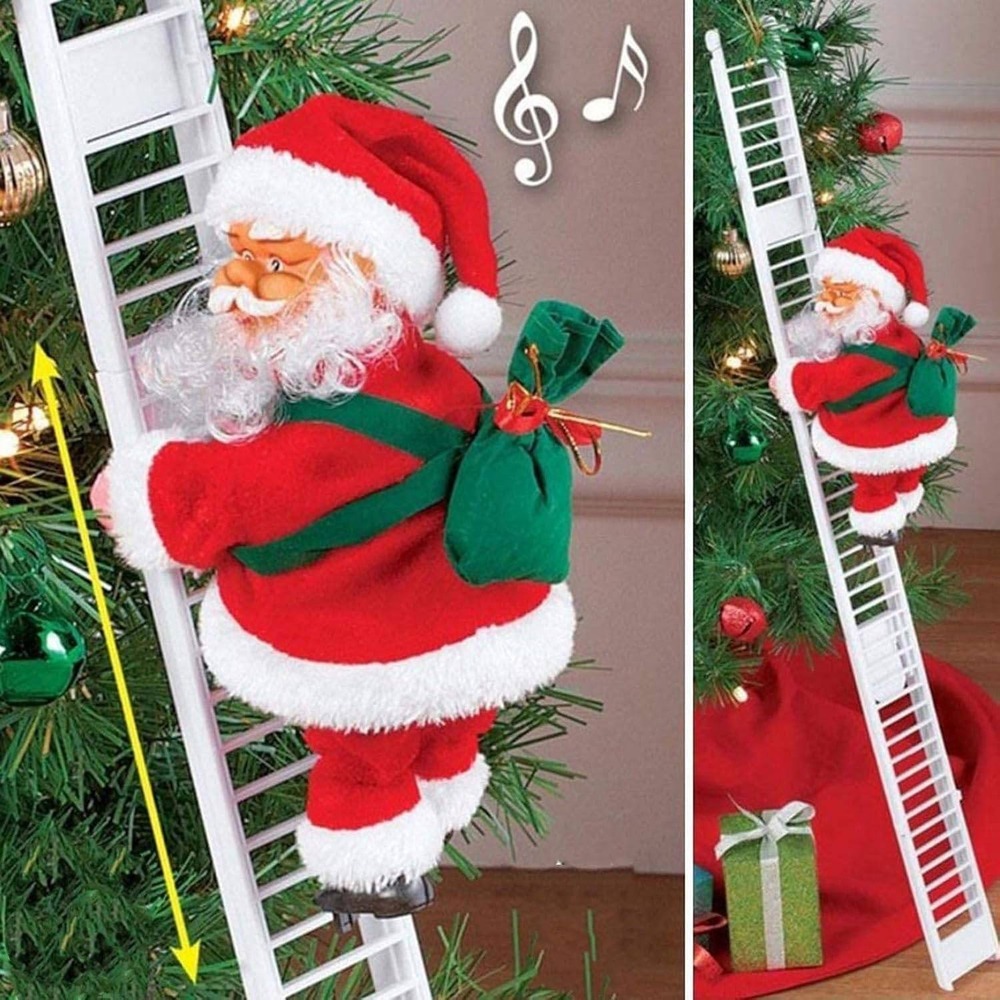 Electric Animated Climbing Santa Claus on Ladder Musical Christmas Decor Toy